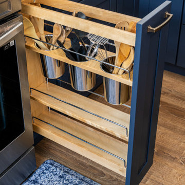 Modern Navy Blue Kitchen with White Quartz Island | The Cabination