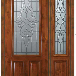 Prehung Sidelite Door 96 Wood Alder Courtlandt 2 Panel 2/3 Lite Glass - Front Doors