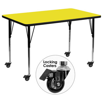 Mobile 30''Wx60''L Yellow Hp Laminate Activity Table-Adjustable Legs