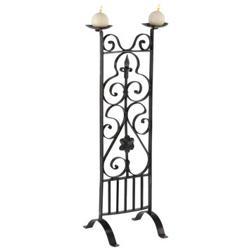 Traditional 32"x13" Black Iron Two-Light Candle Stand