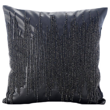 Metallic Beaded Gray Faux Leather 18"x18" Cushion Covers, Leather Spill