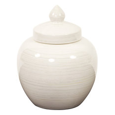 Iridescent Round Ceramic Decorative Urn, White