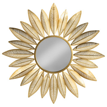 Gold Metal Starburst Feather Wall Mirror