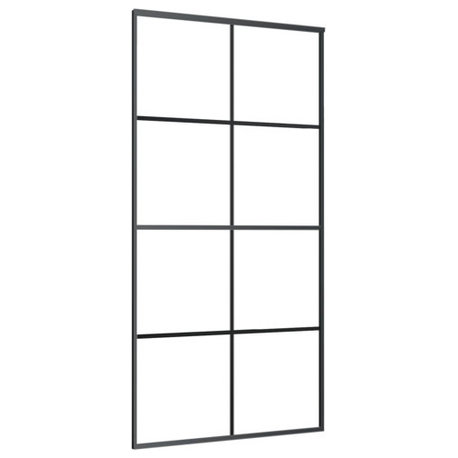 vidaXL Glass Door Interior Sliding Barn Door Aluminum and ESG Glass Black, Black, 1 Pcs/ 40.4" X 80.7", Frosted