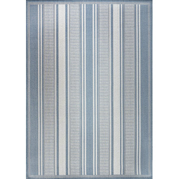 Haynes Modern Double Stripe Indoor/Outdoor Area Rug, Blue/Light Gray, 5x8