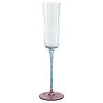 Zodax - Sachi Champagne Flutes, Set of 6, Pink & Blue - One of the festive and most fun ways to serve champagne is this set of champagne glasses. This unique swirled-stem flute glass is an updated version of the classic flute, emphasizing its whimsy chic colors. A marvel of simplicity and engineering, its slender and elegant design maximizes the formation of bubbles in champagne.