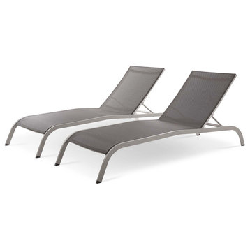 Lounge Chair Chaise, Set of 2, Aluminum, Metal, Gray, Modern, Outdoor Patio