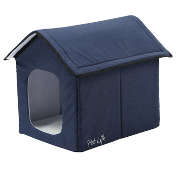 Pet Life "Hush Puppy" Heating and Cooling Collapsible Pet House, Navy, Large