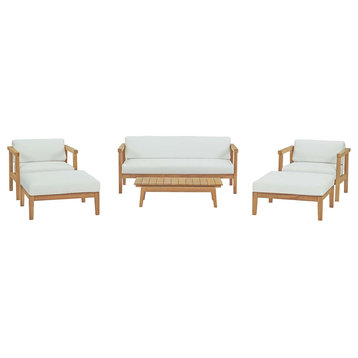 Modern Outdoor Lounge Chair, Sofa and Table Set, Wood, White Natural