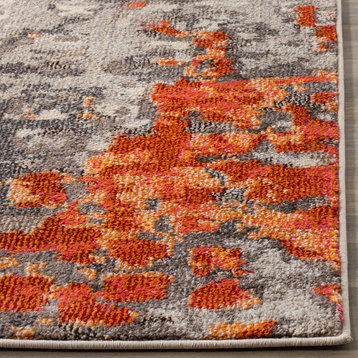 Safavieh Monaco Collection MNC225 Rug, Grey/Orange, 6'7" Square