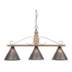Handmade In USA - Wood and Wrought Iron Bar Island Light With Punched Tin Shades, Pearwood - Kitchen Island Lighting