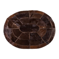 Cowhide Patchwork Area Rug Oval Brown Black Handmade Hair-on-Hide 6'2"x4'8" - Area Rugs