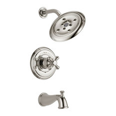 Bathroom Faucets With Porcelain Cross Handles Houzz Delta Faucet Cidy Polished Nickel Tub And Shower With Cross Handle Valve D1476v