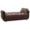 Convertible Loveseat, Padded Chenille Fabric Seat With Floral Pattern, Brown
