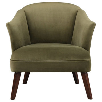Conroy 32" Olive Polyester Vevet Accent Chair in Dark Walnut