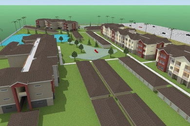 Site Developing with Apartment buildings, parking stall, connecting roads etc.
