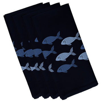 Fish Line, Animal Print Napkin, Navy Blue, Set of 4