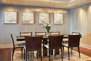 Enclosed dining room - mid-sized contemporary marble floor enclosed dining room idea in Miami with gray walls