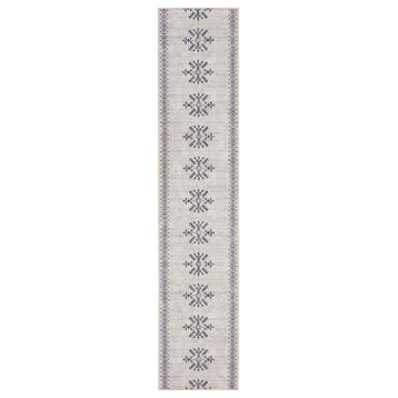Washable Series 1 2'2" x 10' Ivory/Charcoal Scandinavian Rug