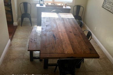 Tierrasanta Reclaimed Wood and Steel Dining Table and Bench