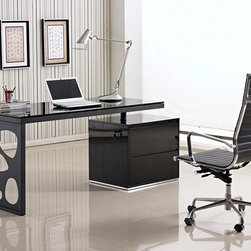 KD01R Modern Office Desk in Black Lacquer - Home Office Accessories