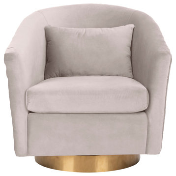 Safavieh Couture Clara Quilted Swivel Tub Chair, Pale Taupe/Gold