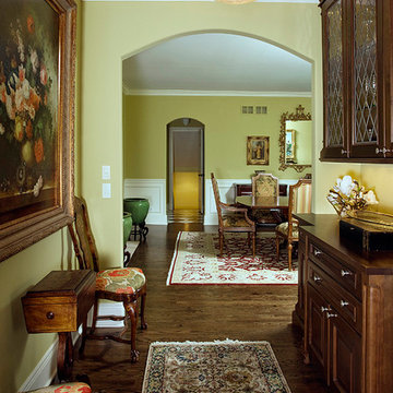 Traditional Butler's Pantry with Leaded Glass Upper Cabinets