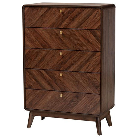 Transitional Walnut Brown Finished Wood 5-Drawer Storage Chest