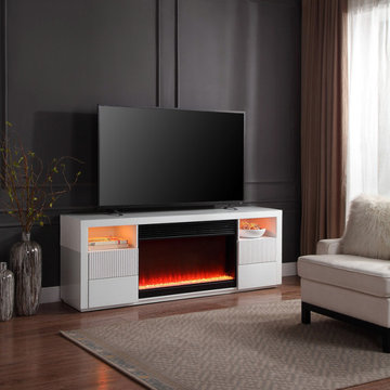 Walden 70.5" White Finish TV Stand with Fireplace and Speaker