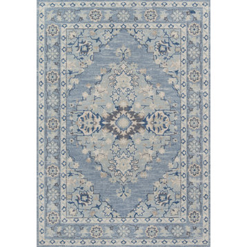 Momeni Anatolia Wool Blend Blue Area Rug 5'3" X 7'6"