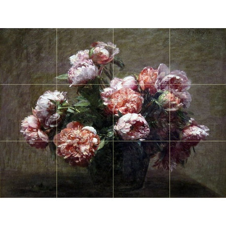 Tile Mural Vase of Peonies Backsplash Ceramic Matte