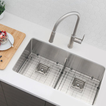 33" Stainless Steel Double Bowl Undermount 16G Slim Low Bowl Divider S-501XG