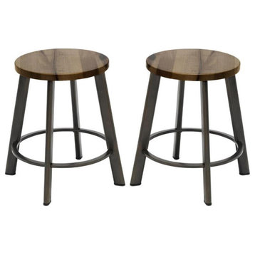 Home Square 18" Transitional Wood Seat Bar Stool in Natural - Set of 2
