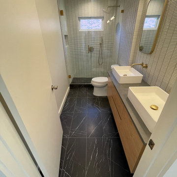 BATHROOM - Tub-To-Shower, White Mosaic Tile, 12 x 24 Floor, Hex Shower Floor,
