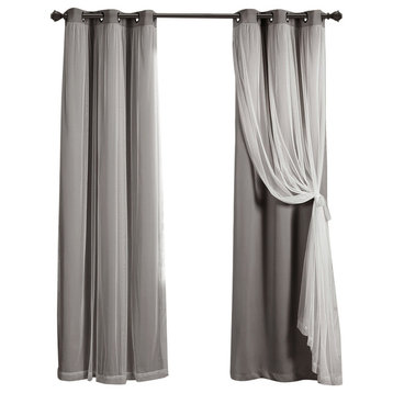 Grommet Sheer Panels With Insulated Blackout, Set of 2, Dark Gray, 84"x38"