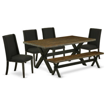 East West Furniture X-Style 6-piece Wood Dining Set in Black/Distressed Jacobean