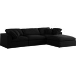 Meridian Furniture - Serene Linen Textured Fabric Deluxe Comfort 4-Piece L-Shaped Sectional, Black - There's lots to love about the Serene linen textured deluxe cloud-like comfort modular collection, and this piece is not an exception. The soft black linen textured fabric is cozy and sleek to the touch while the overstuffed down/feather cushions provide gentle support so you can relax and unwind like a VIP. Customize your seating with this modular set by adding the pieces you like most. Latches under each piece make it easy to snap them into position for a look that's modern yet welcoming.