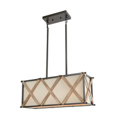 LNC 3-light Wood Kitchen Island Lighting Rectangular Chandeliers