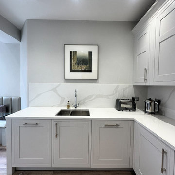 Classic bespoke in-frame shaker furniture in Little Greene French Grey Pale