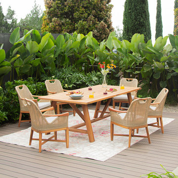 Sydney Teak Wood 7 Piece Outdoor Dining Set with 90 Inch Dining Table
