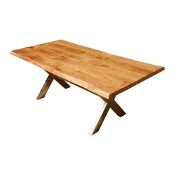 80" Large Modern Rustic Solid Wood Iron X Legs Live Edge Dining Table - Dining Tables
