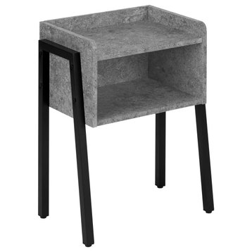 Side Table, Nightstand, Rectangular, 23"H, Gray Stone-Look, Black Metal