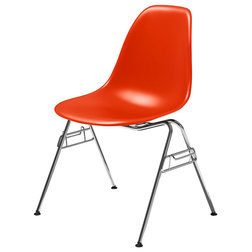 Midcentury Dining Chairs Eames Molded Plastic Side Chair, Red, Standard Glides