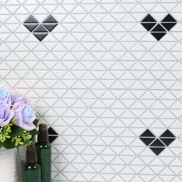 Triangular Heart Shape Pattern Porcelain Mosaic Tile, Wall decor