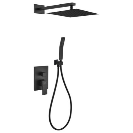 Aqua Piazza Set, 12" Square Rain Shower and Handheld, Matte Black