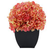 Artificial Hydrangea in Black Tapered Zinc Cube, Coral