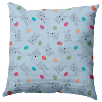 Bunnies and Eggs Easter Indoor/Outdoor Throw Pillow, After Rain Blue, 20x20"
