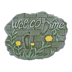 Import Wholesales - Decorative Welcome Stepping Stone, Footprints On Brick, Cast Iron 10.75" - Landscaping Stones And Pavers