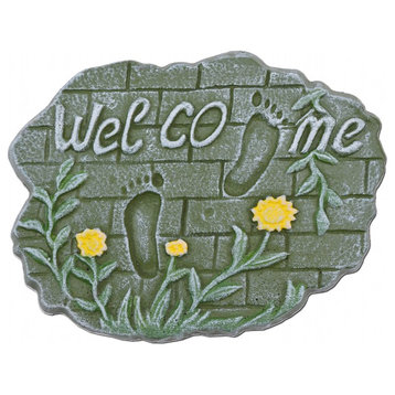 Decorative Welcome Stepping Stone, Footprints On Brick, Cast Iron 10.75"