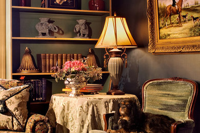 Inspiration for a timeless formal and enclosed dark wood floor living room remodel in Bridgeport with green walls, no fireplace and no tv